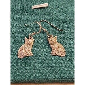 Sterling Silver Cat Earrings 925 Hook Dangle Animal Jewelry for Cat Lovers